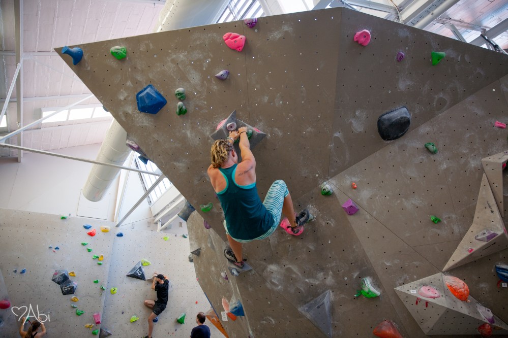 Climbing at Mur Mur in Paris with Z. 